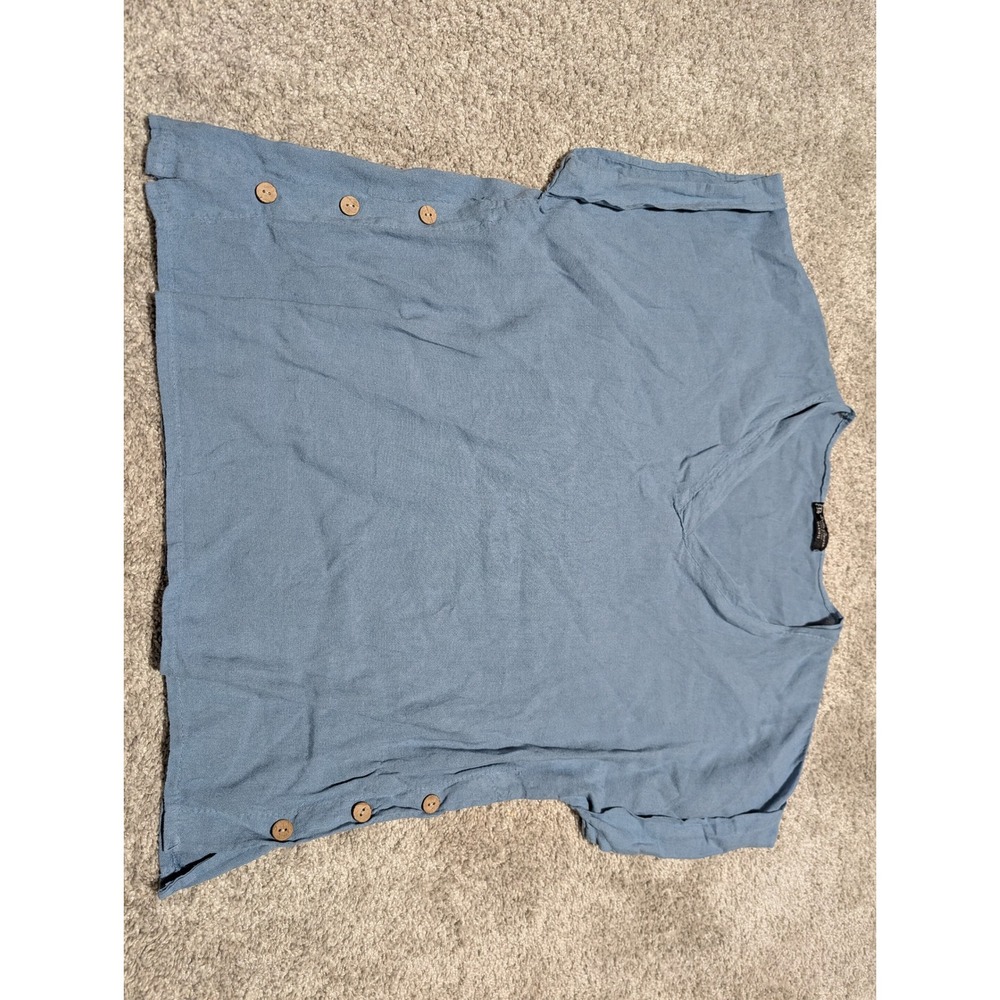Bella Amore Linen Blend Tunic Top 100% Linen Blue V Neck Button Detail Size S M